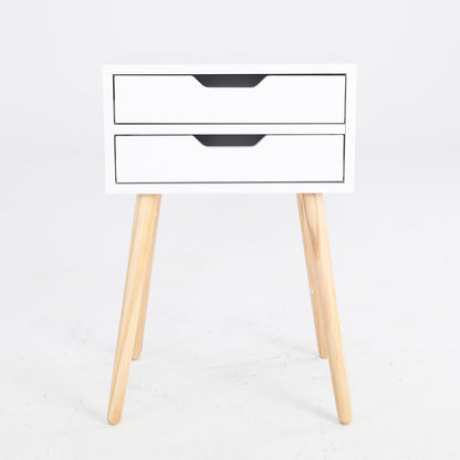 Bedside Table 2 Drawer Wood Leg Storage Cabinet Nightstand SUZY WHITE-Furniture &gt; Bedroom &gt; Bedside Tables-PEROZ Accessories