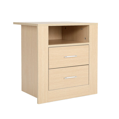 Bedside Table Side Storage Cabinet Nightstand Bedroom 2 Drawer 1 Shelf ZURI OAK-Furniture &gt; Bedroom &gt; Bedside Tables-PEROZ Accessories