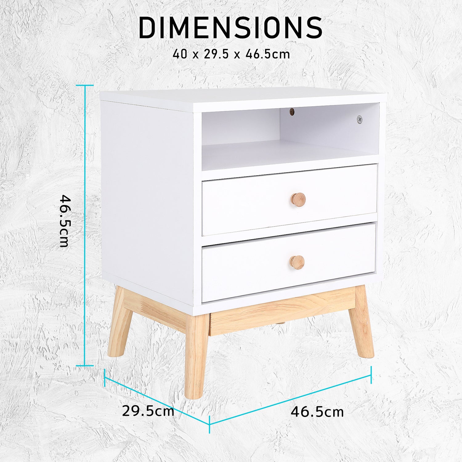 Bedside Table Side Storage Cabinet Nightstand Bedroom 2 Drawer ANYA - WHITE-Furniture &gt; Bedroom &gt; Bedside Tables-PEROZ Accessories