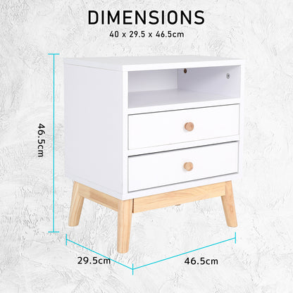 Bedside Table Side Storage Cabinet Nightstand Bedroom 2 Drawer ANYA - WHITE-Furniture &gt; Bedroom &gt; Bedside Tables-PEROZ Accessories