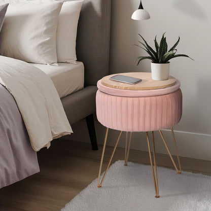 Side Table Storage Ottoman - Velvet Padded Stool Vanity Footstool REMY PINK-Furniture &gt; Living Room &gt; Ottomans &amp; Footstools-PEROZ Accessories