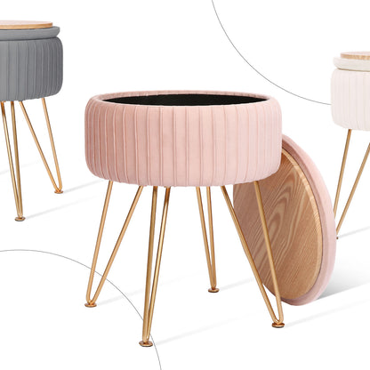 Side Table Storage Ottoman - Velvet Padded Stool Vanity Footstool REMY PINK-Furniture &gt; Living Room &gt; Ottomans &amp; Footstools-PEROZ Accessories
