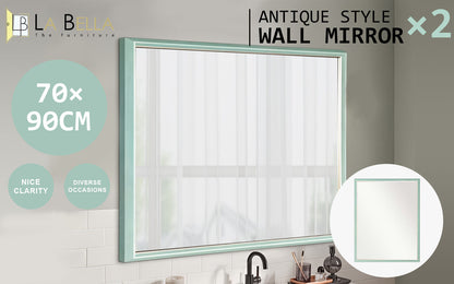 2 Set Wall Mirror Rectangular Frame Bathroom 70x90cm Turquoise-Home &amp; Garden &gt; Decor &gt; Mirrors-PEROZ Accessories