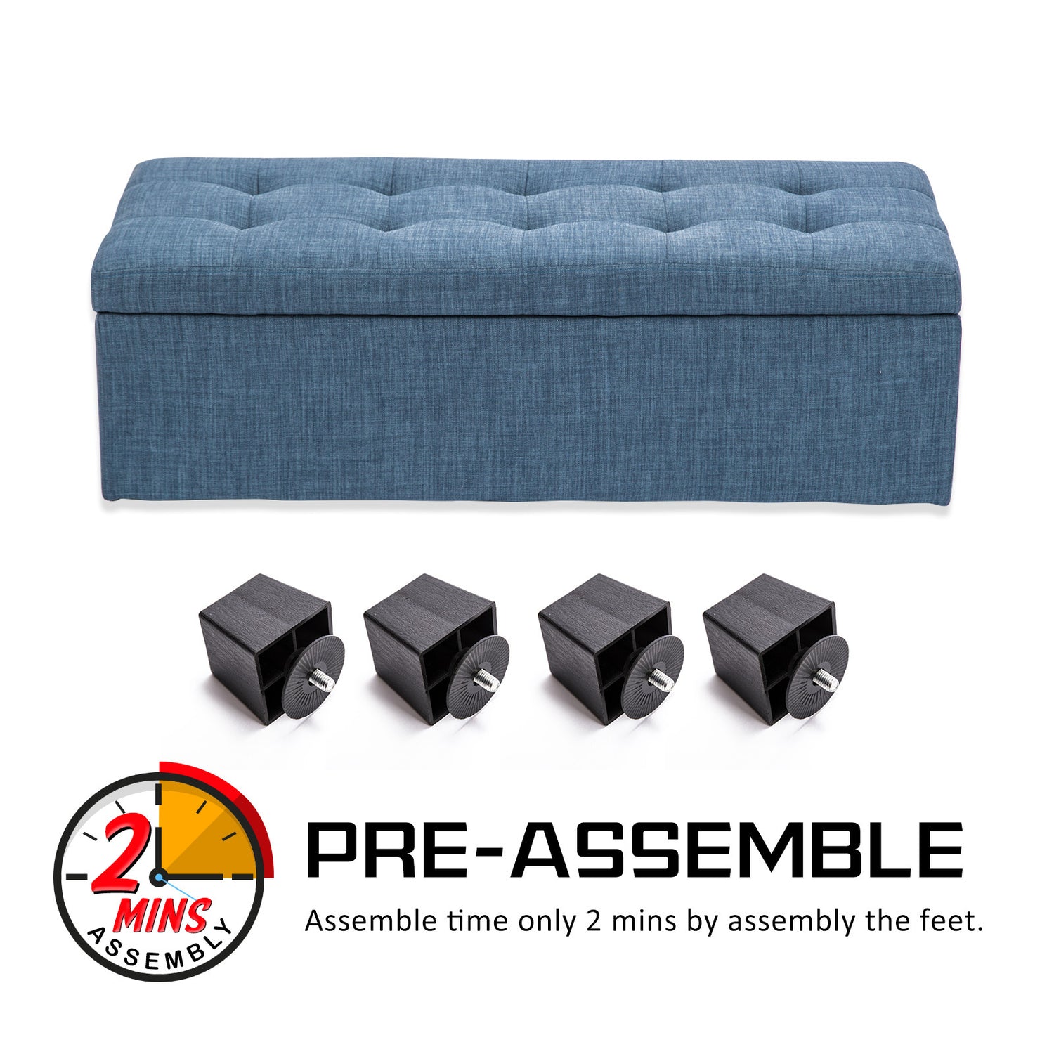 Storage Ottoman Stool 102cm Fabric DARK BLUE-Ottomans-PEROZ Accessories