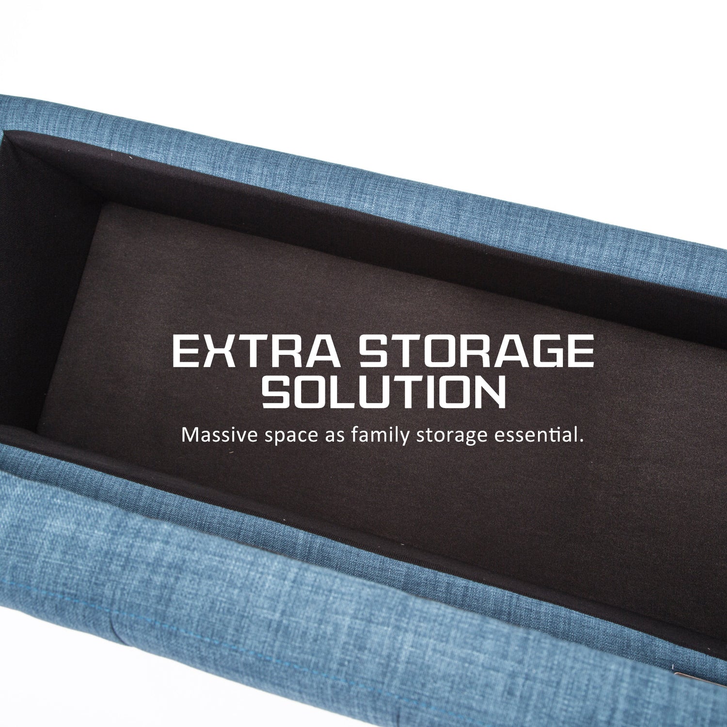Storage Ottoman Stool 102cm Fabric DARK BLUE-Ottomans-PEROZ Accessories