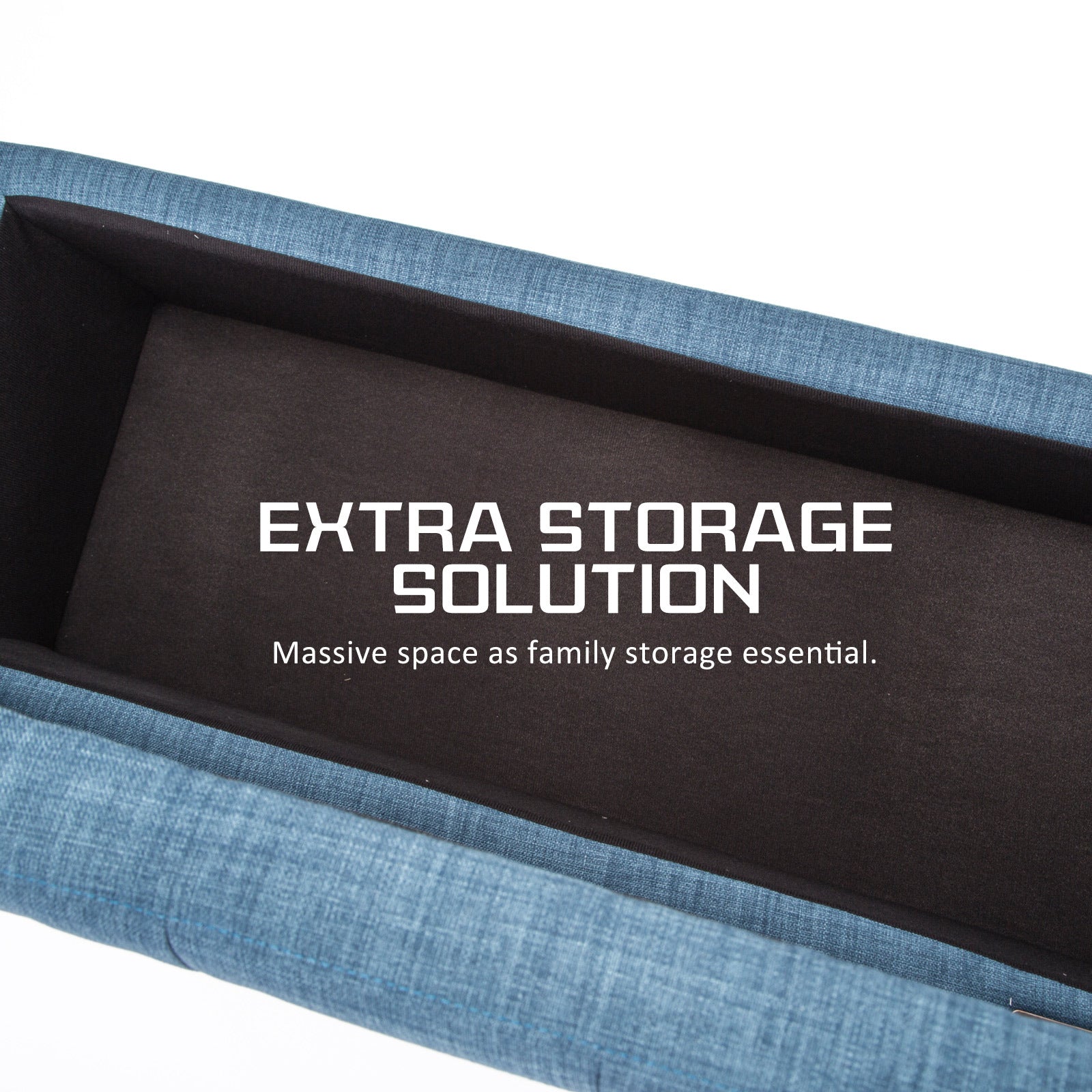 Storage Ottoman Stool 102cm Fabric DARK BLUE-Ottomans-PEROZ Accessories