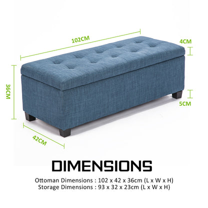 Storage Ottoman Stool 102cm Fabric DARK BLUE-Ottomans-PEROZ Accessories