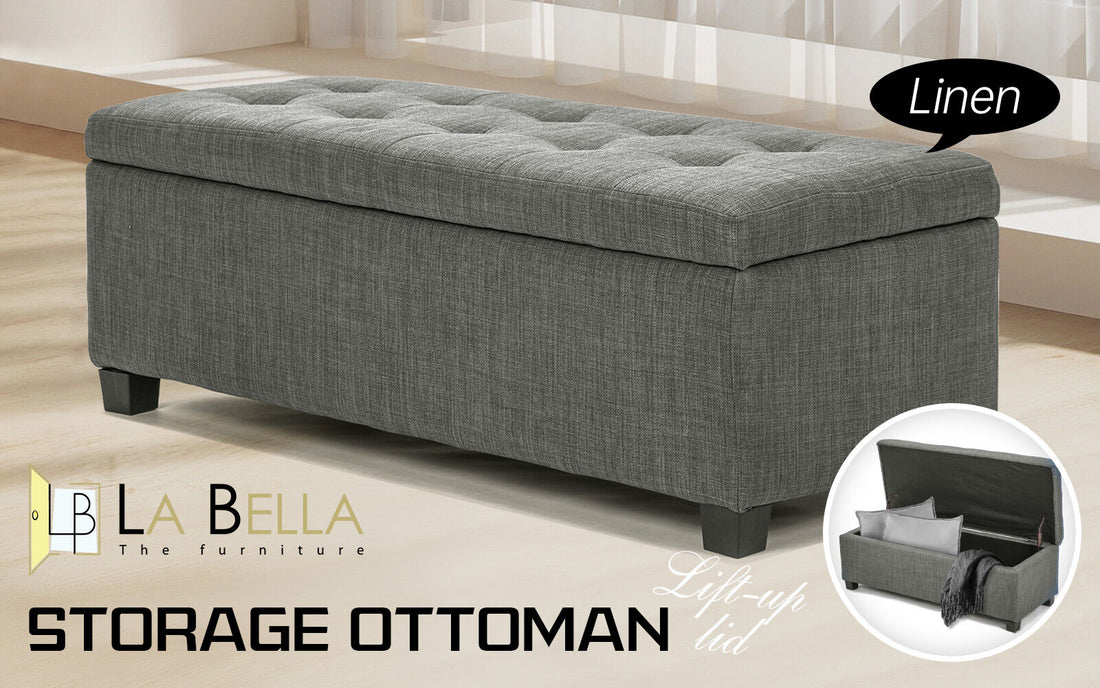 Storage Ottoman Stool 102cm Fabric DARK GREY-Ottomans-PEROZ Accessories