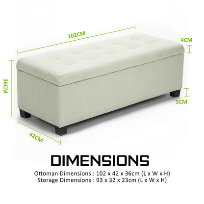 Storage Ottoman Stool 102cm Fabric LIGHT GREEN-Ottomans-PEROZ Accessories