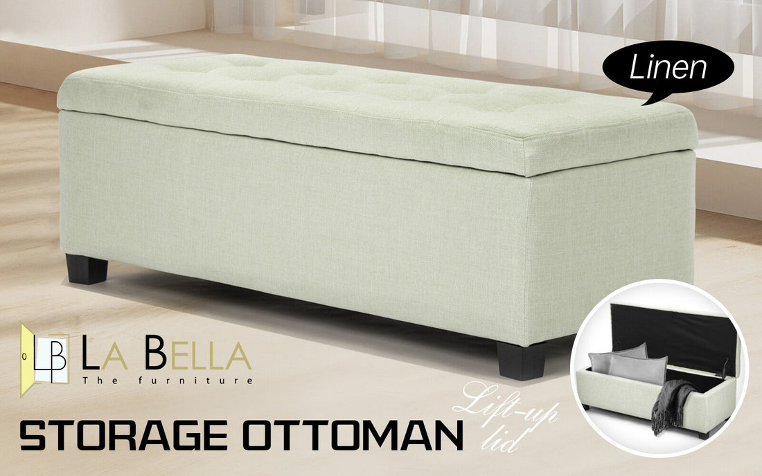 Storage Ottoman Stool 102cm Fabric LIGHT GREEN-Ottomans-PEROZ Accessories