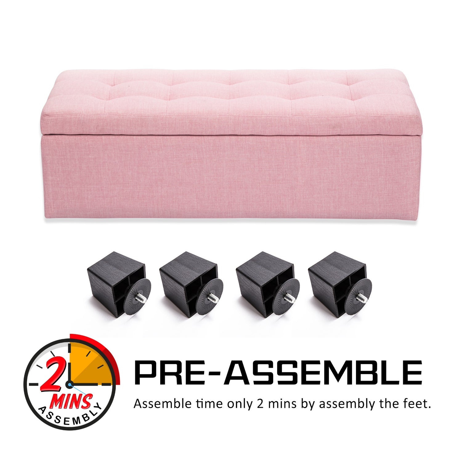 Storage Ottoman Stool 102cm Fabric PINK-Ottomans-PEROZ Accessories