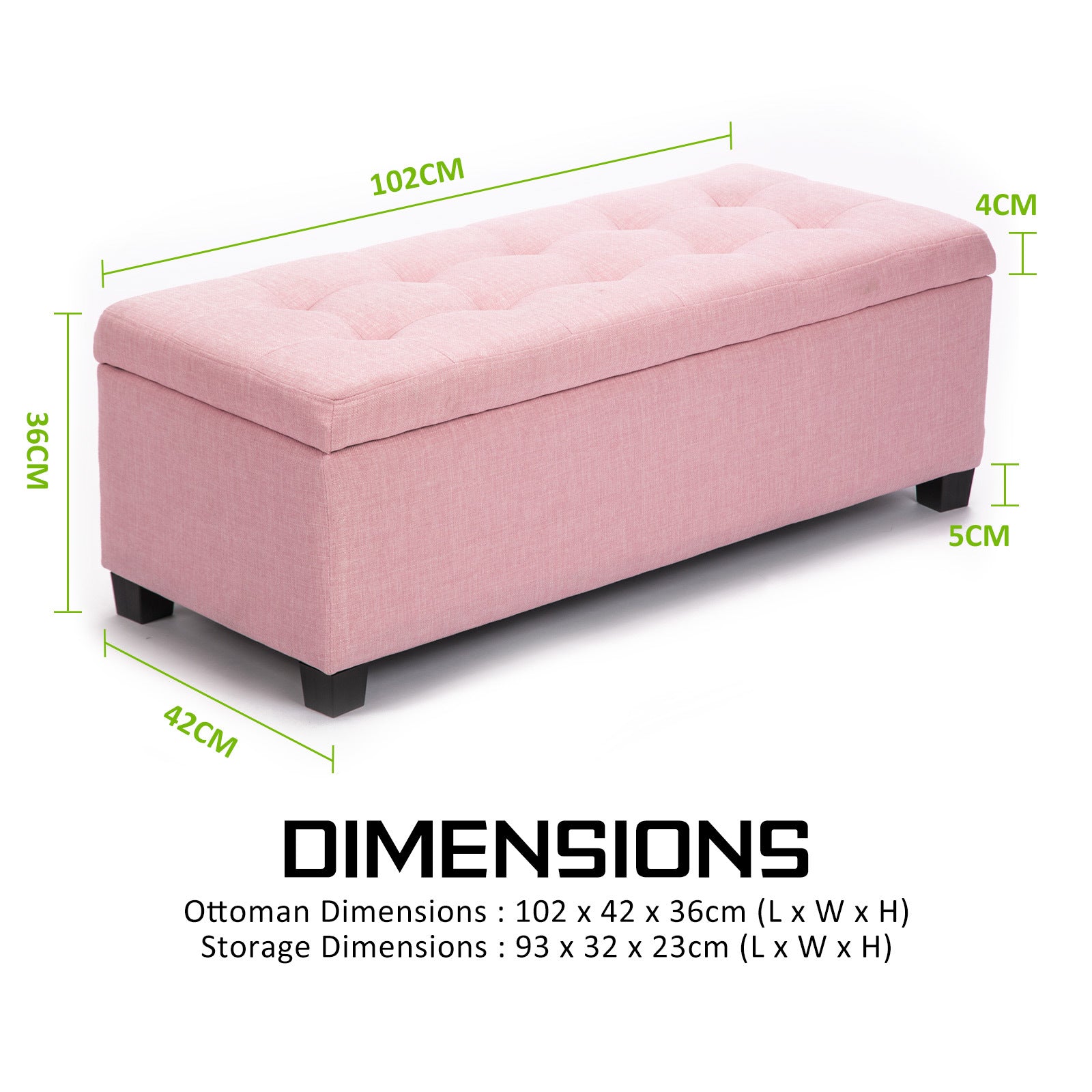 Storage Ottoman Stool 102cm Fabric PINK-Ottomans-PEROZ Accessories