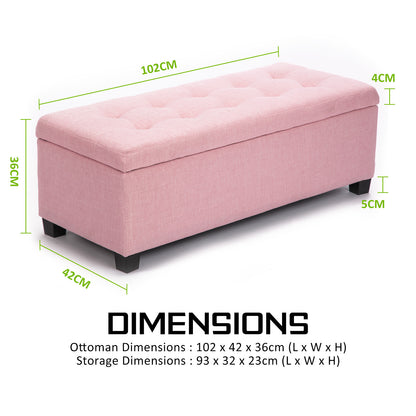 Storage Ottoman Stool 102cm Fabric PINK-Ottomans-PEROZ Accessories