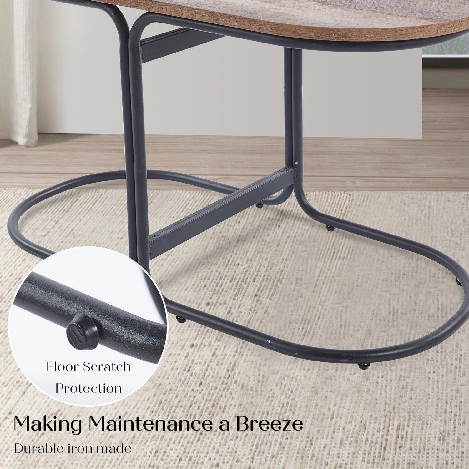 3 Piece Set Coffee Table &amp; Ottoman Wood Side End Table Industrial - CREAM GREY-Furniture > Office > Office &amp; Desk Chairs-PEROZ Accessories