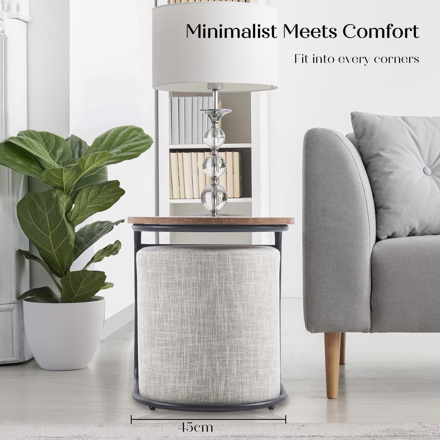 3 Piece Set Coffee Table &amp; Ottoman Wood Side End Table Industrial - CREAM GREY-Furniture > Office > Office &amp; Desk Chairs-PEROZ Accessories