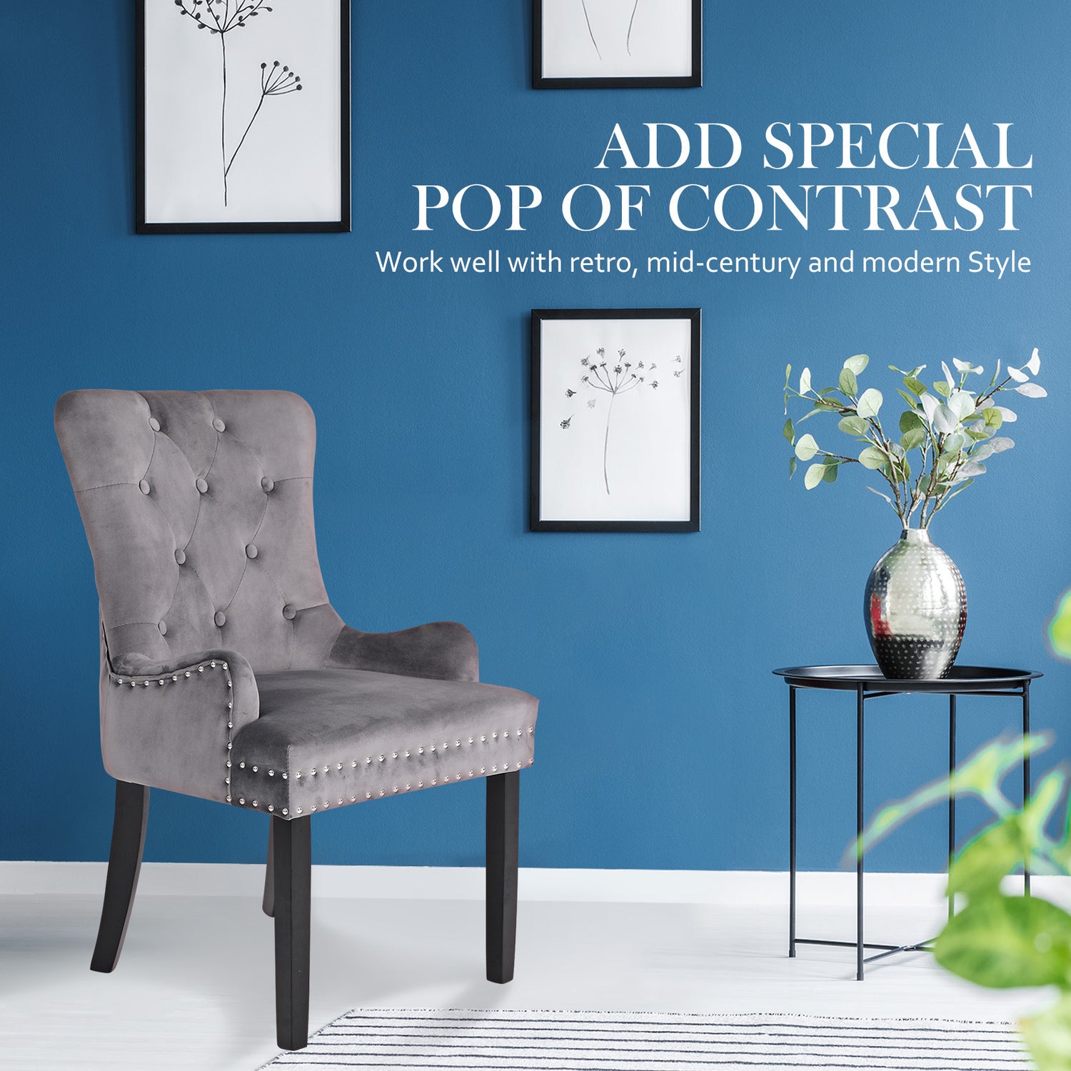 2X French Provincial Dining Chair Ring Studded Velvet Rubberwood Leg LISSE GREY-Furniture &gt; Bedroom &gt; Bedside Tables-PEROZ Accessories