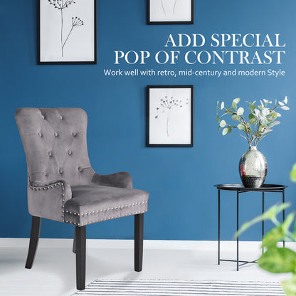 2X French Provincial Dining Chair Ring Studded Velvet Rubberwood Leg LISSE GREY-Furniture &gt; Bedroom &gt; Bedside Tables-PEROZ Accessories