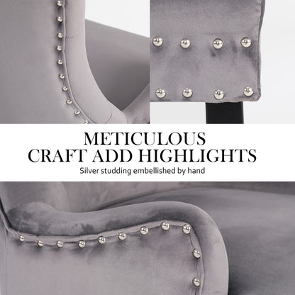 2X French Provincial Dining Chair Ring Studded Velvet Rubberwood Leg LISSE GREY-Furniture &gt; Bedroom &gt; Bedside Tables-PEROZ Accessories