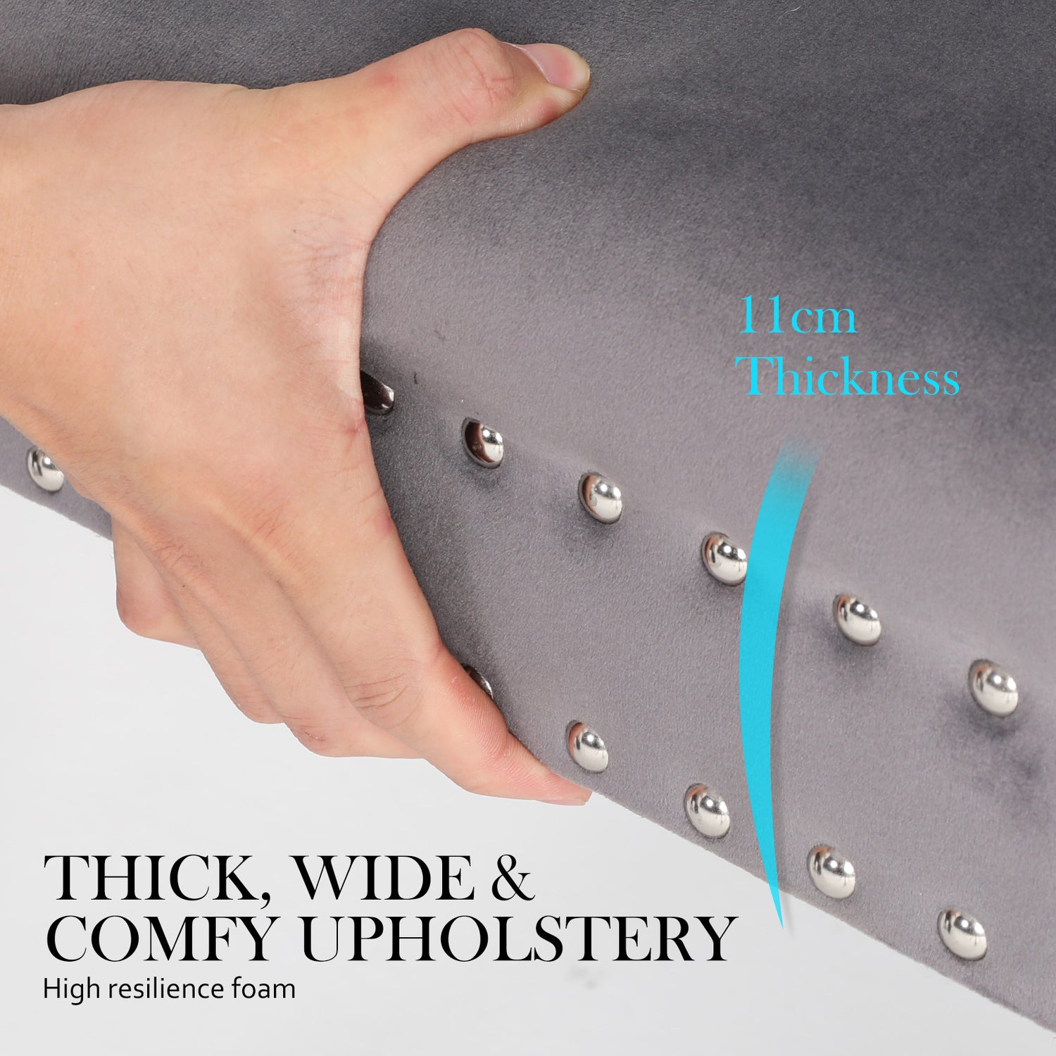 2X French Provincial Dining Chair Ring Studded Velvet Rubberwood Leg LISSE GREY-Furniture &gt; Bedroom &gt; Bedside Tables-PEROZ Accessories