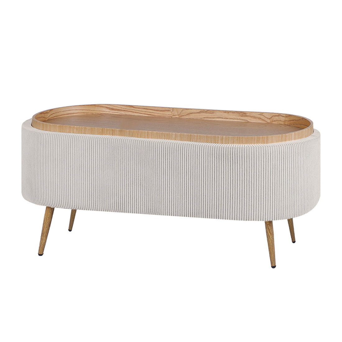 Coffee Table Storage Ottoman - Corduroy Padded Blanket Box Bench ESME CREAM-Furniture > Living Room > Ottomans &amp; Footstools-PEROZ Accessories