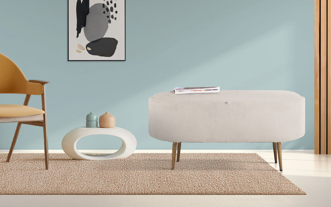 Coffee Table Storage Ottoman - Corduroy Padded Blanket Box Bench ESME CREAM-Furniture > Living Room > Ottomans &amp; Footstools-PEROZ Accessories