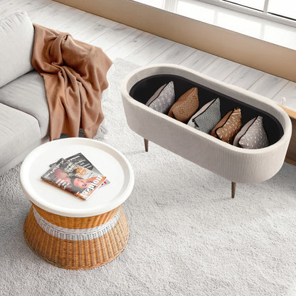 Coffee Table Storage Ottoman - Corduroy Padded Blanket Box Bench ESME CREAM-Furniture > Living Room > Ottomans &amp; Footstools-PEROZ Accessories