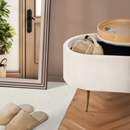 Coffee Table Storage Ottoman - Corduroy Padded Blanket Box Bench ESME CREAM-Furniture > Living Room > Ottomans &amp; Footstools-PEROZ Accessories