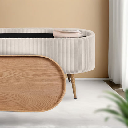 Coffee Table Storage Ottoman - Corduroy Padded Blanket Box Bench ESME CREAM-Furniture > Living Room > Ottomans &amp; Footstools-PEROZ Accessories
