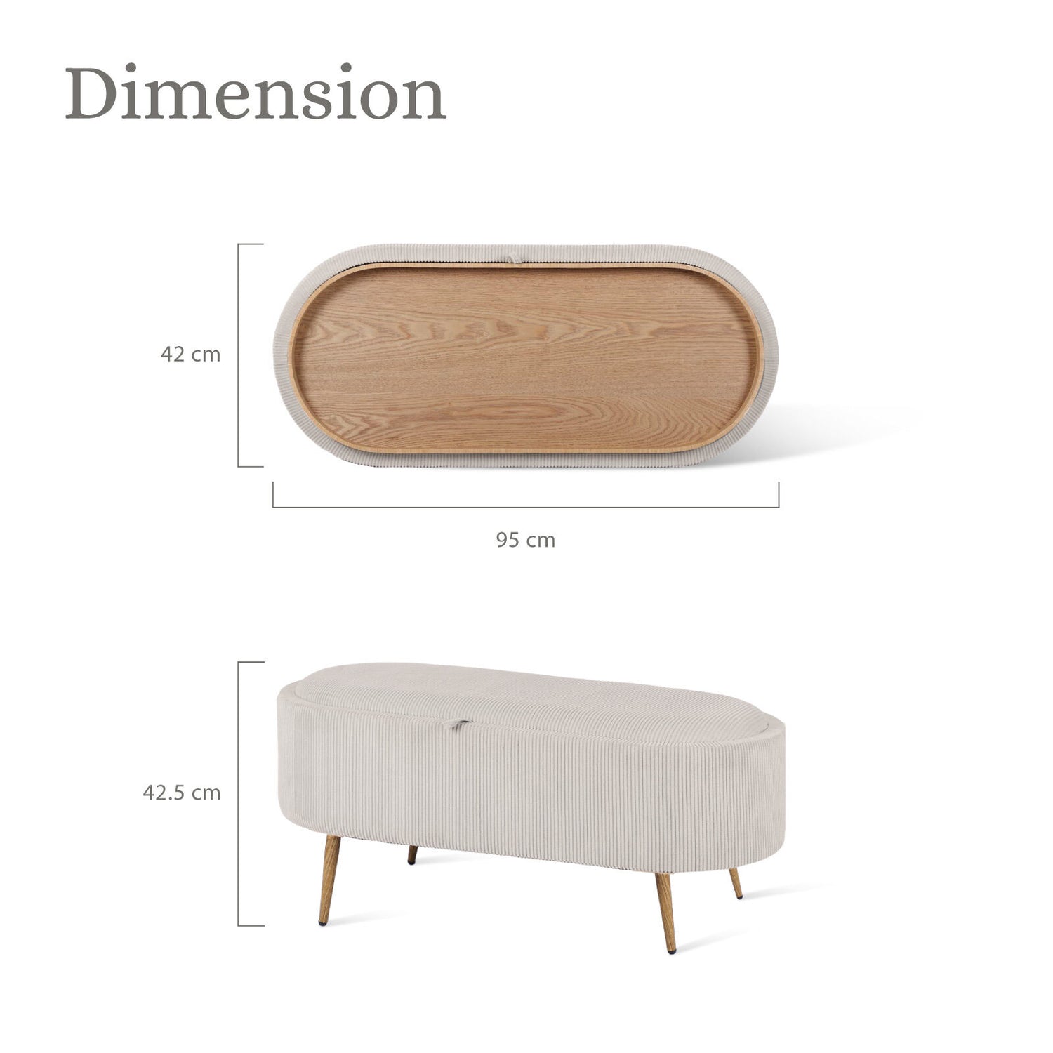 Coffee Table Storage Ottoman - Corduroy Padded Blanket Box Bench ESME CREAM-Furniture > Living Room > Ottomans &amp; Footstools-PEROZ Accessories