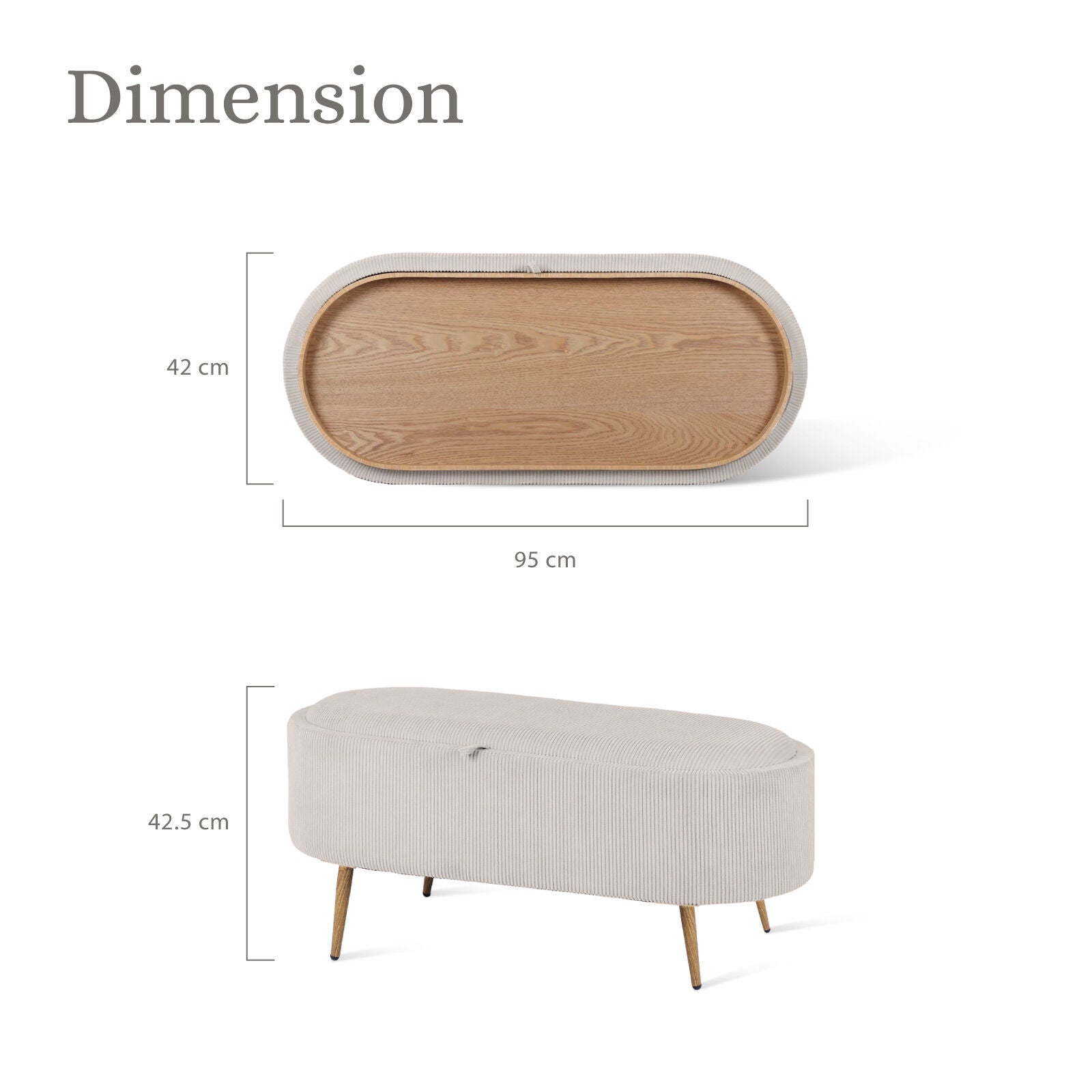 Coffee Table Storage Ottoman - Corduroy Padded Blanket Box Bench ESME CREAM-Furniture > Living Room > Ottomans &amp; Footstools-PEROZ Accessories