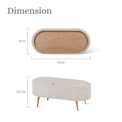 Coffee Table Storage Ottoman - Corduroy Padded Blanket Box Bench ESME CREAM-Furniture > Living Room > Ottomans &amp; Footstools-PEROZ Accessories
