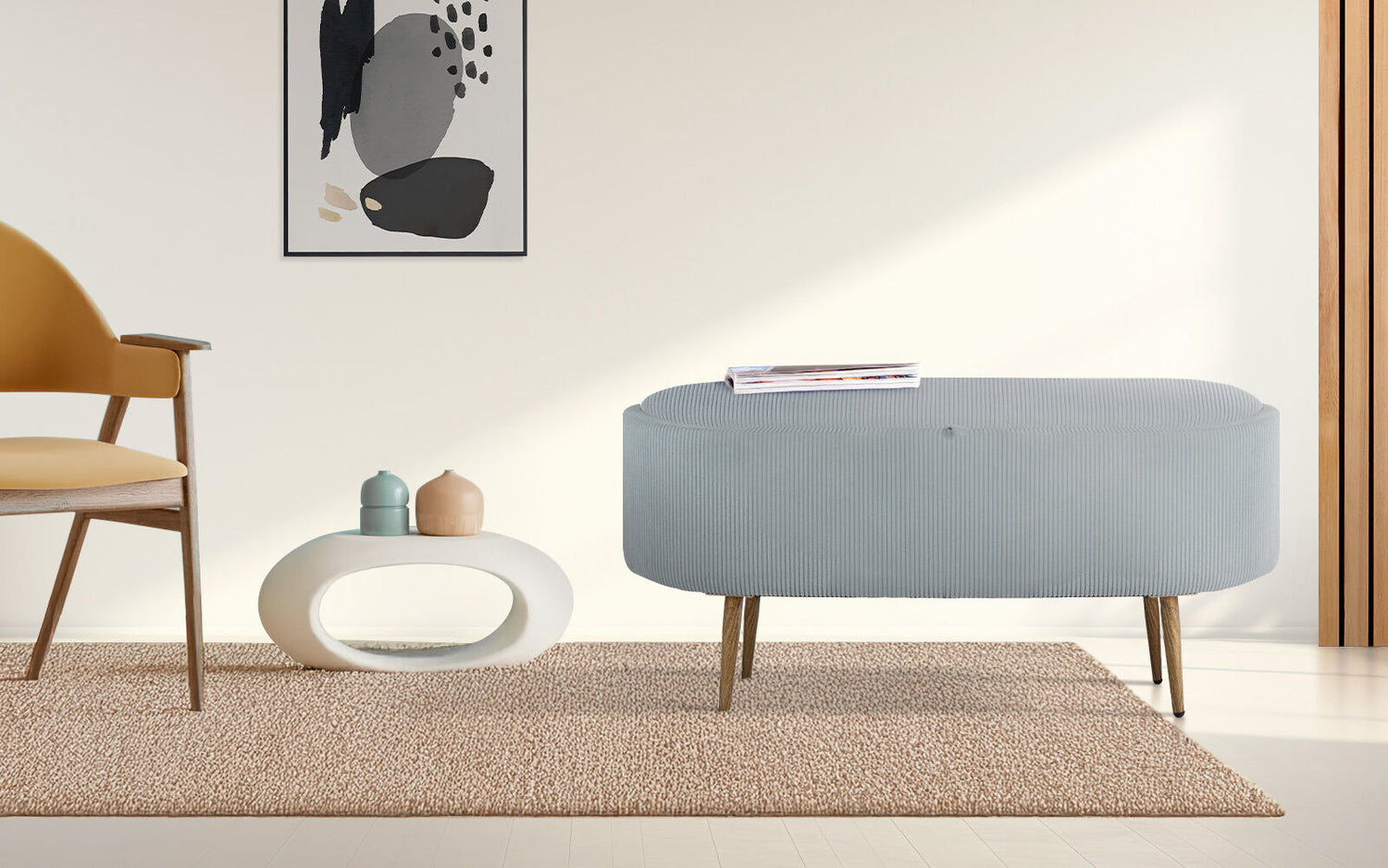 Coffee Table Storage Ottoman - Corduroy Padded Blanket Box Bench ESME - DUSTY BLUE-Furniture > Living Room > Ottomans &amp; Footstools-PEROZ Accessories