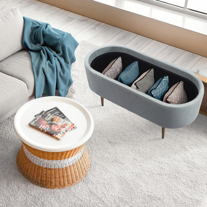 Coffee Table Storage Ottoman - Corduroy Padded Blanket Box Bench ESME - DUSTY BLUE-Furniture > Living Room > Ottomans &amp; Footstools-PEROZ Accessories
