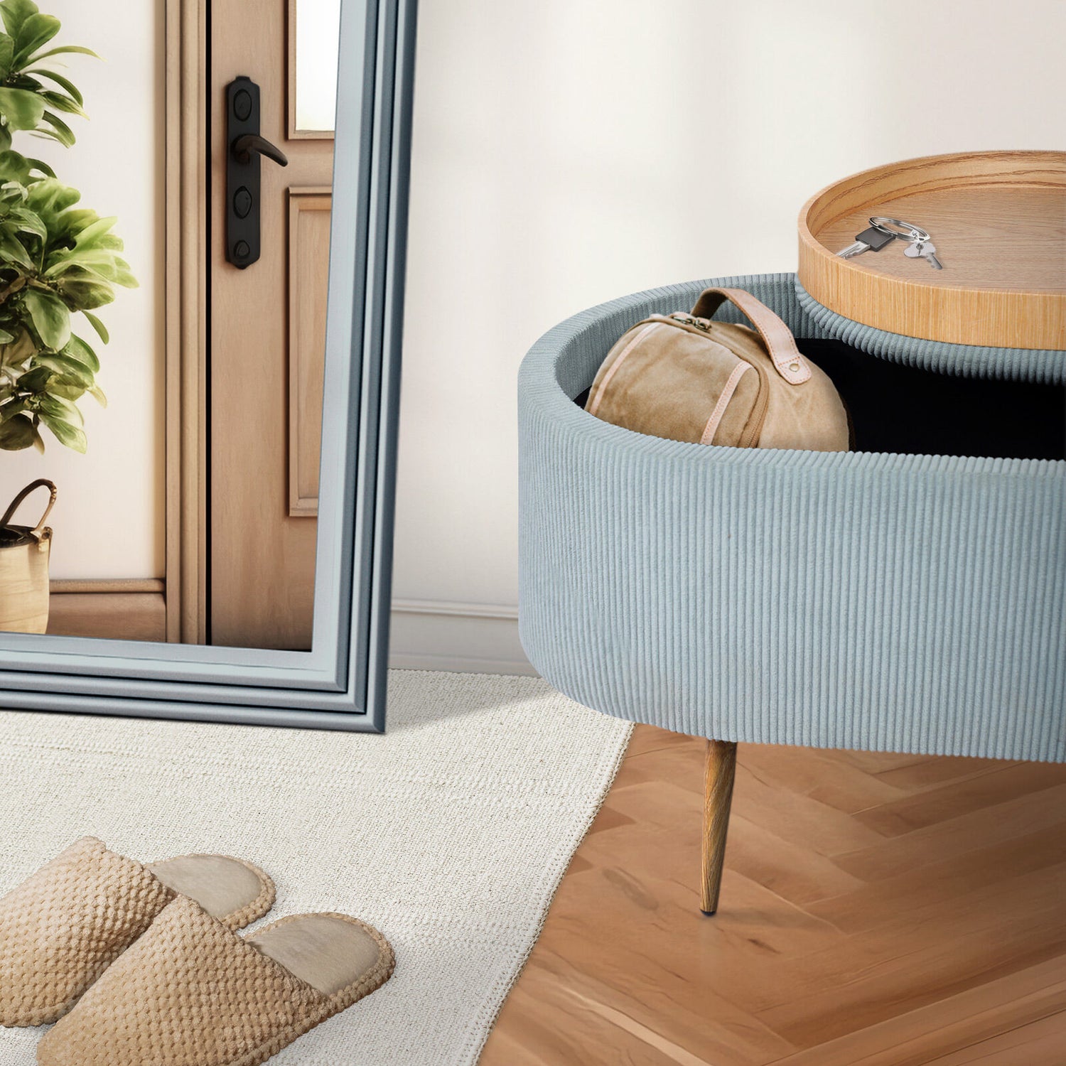 Coffee Table Storage Ottoman - Corduroy Padded Blanket Box Bench ESME - DUSTY BLUE-Furniture > Living Room > Ottomans &amp; Footstools-PEROZ Accessories