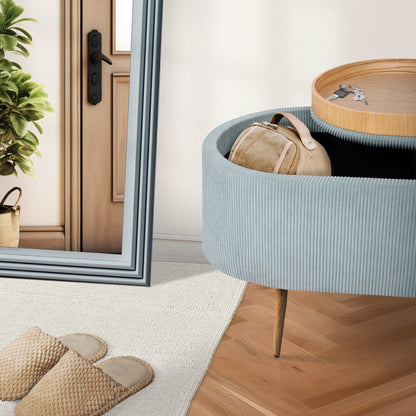 Coffee Table Storage Ottoman - Corduroy Padded Blanket Box Bench ESME - DUSTY BLUE-Furniture > Living Room > Ottomans &amp; Footstools-PEROZ Accessories