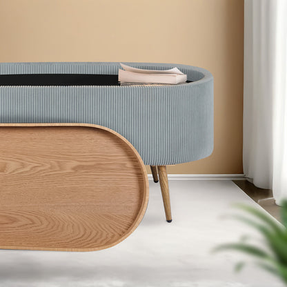 Coffee Table Storage Ottoman - Corduroy Padded Blanket Box Bench ESME - DUSTY BLUE-Furniture > Living Room > Ottomans &amp; Footstools-PEROZ Accessories