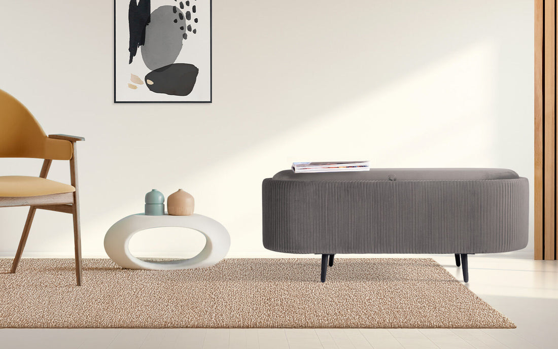 Coffee Table Storage Ottoman - Velvet Padded Blanket Box Bench IRENE GREY-Furniture > Living Room > Ottomans &amp; Footstools-PEROZ Accessories