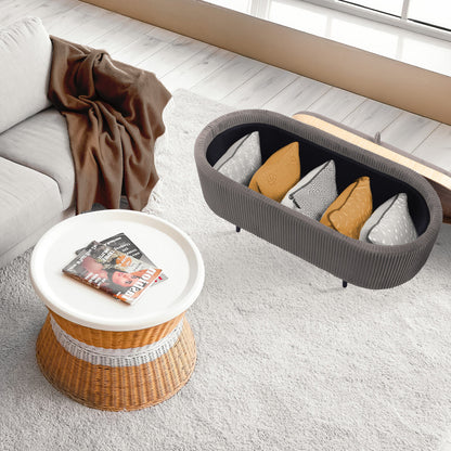 Coffee Table Storage Ottoman - Velvet Padded Blanket Box Bench IRENE GREY-Furniture > Living Room > Ottomans &amp; Footstools-PEROZ Accessories