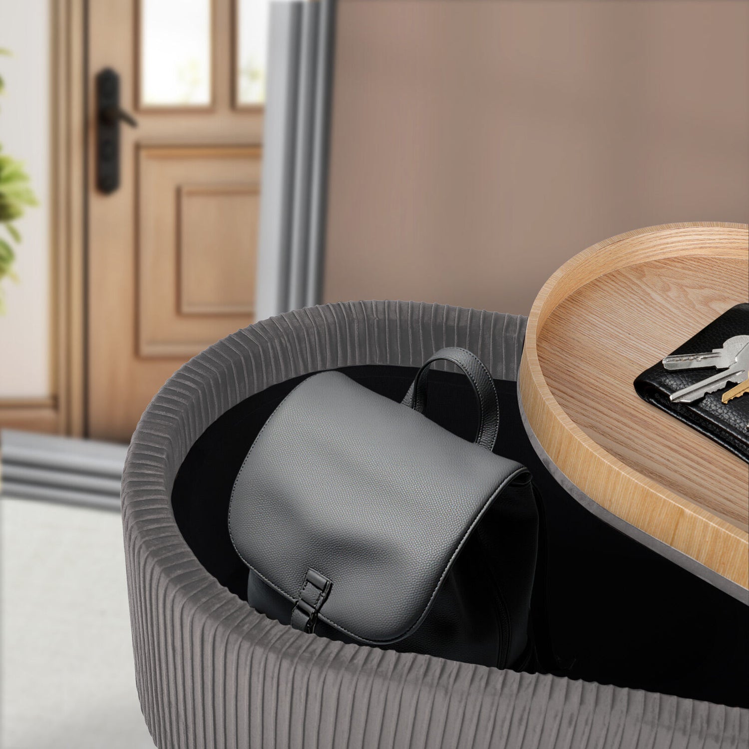 Coffee Table Storage Ottoman - Velvet Padded Blanket Box Bench IRENE GREY-Furniture > Living Room > Ottomans &amp; Footstools-PEROZ Accessories