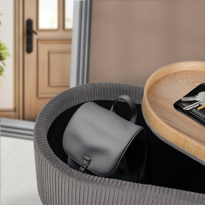 Coffee Table Storage Ottoman - Velvet Padded Blanket Box Bench IRENE GREY-Furniture > Living Room > Ottomans &amp; Footstools-PEROZ Accessories