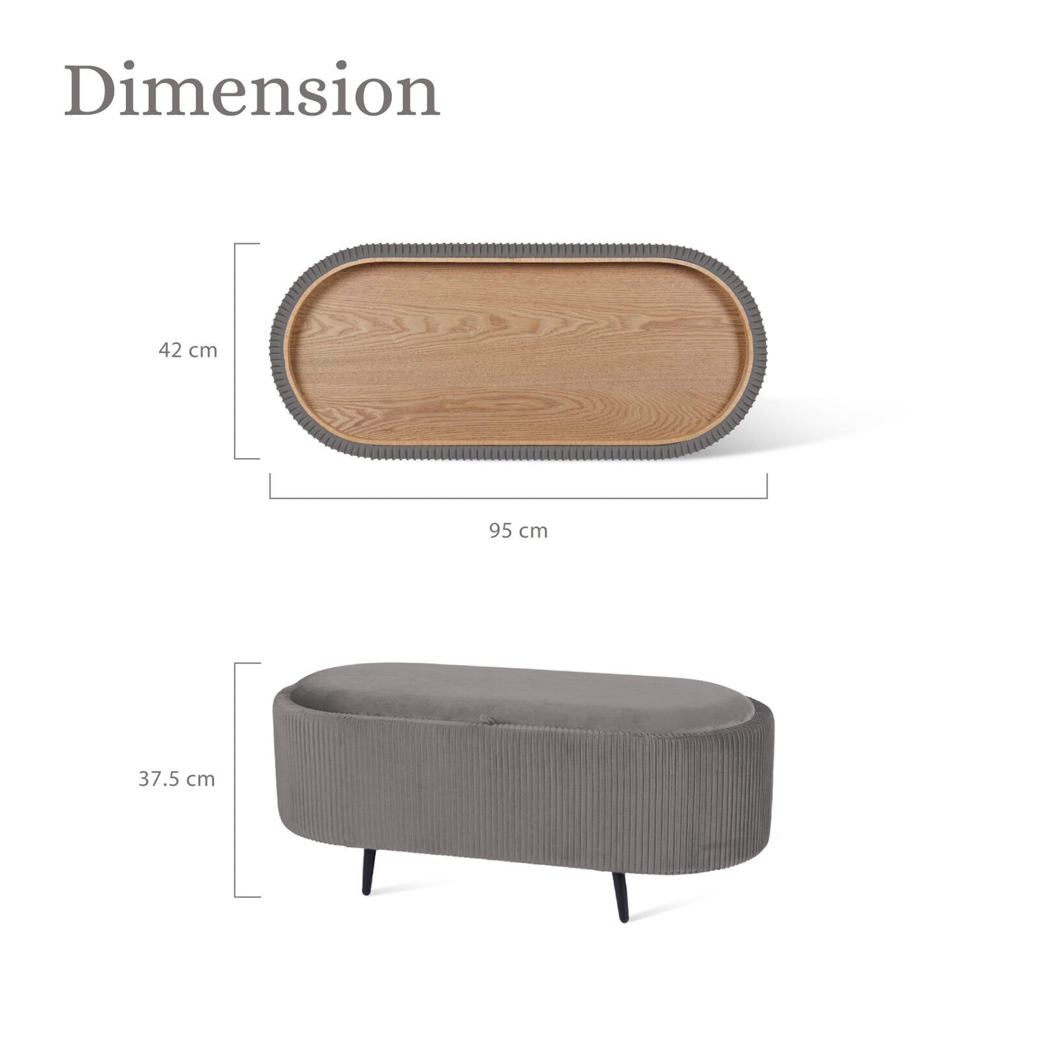 Coffee Table Storage Ottoman - Velvet Padded Blanket Box Bench IRENE GREY-Furniture > Living Room > Ottomans &amp; Footstools-PEROZ Accessories
