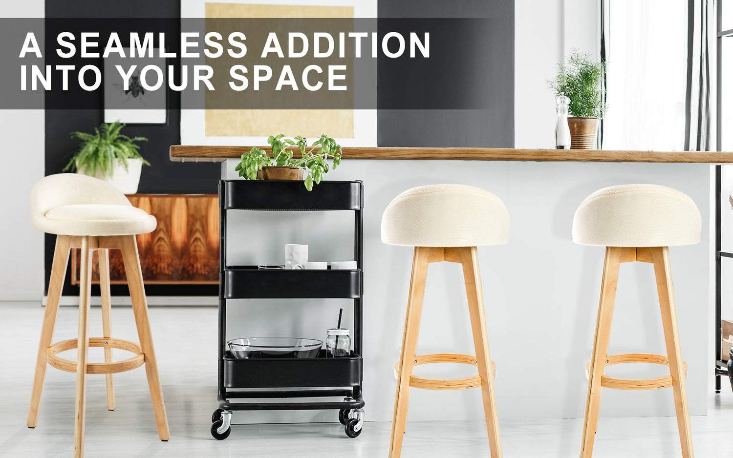 2X Wood Bar Stool Dining Chair Fabric LEILA 72cm BEIGE-Furniture &gt; Bar Stools &amp; Chairs &gt; Table &amp; Bar Stools-PEROZ Accessories