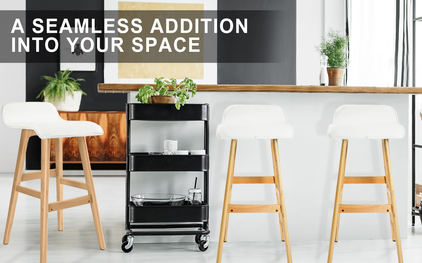 2X Wooden Bar Stool Dining Chair Leather SOPHIA 65cm WHITE-Furniture &gt; Bar Stools &amp; Chairs &gt; Table &amp; Bar Stools-PEROZ Accessories