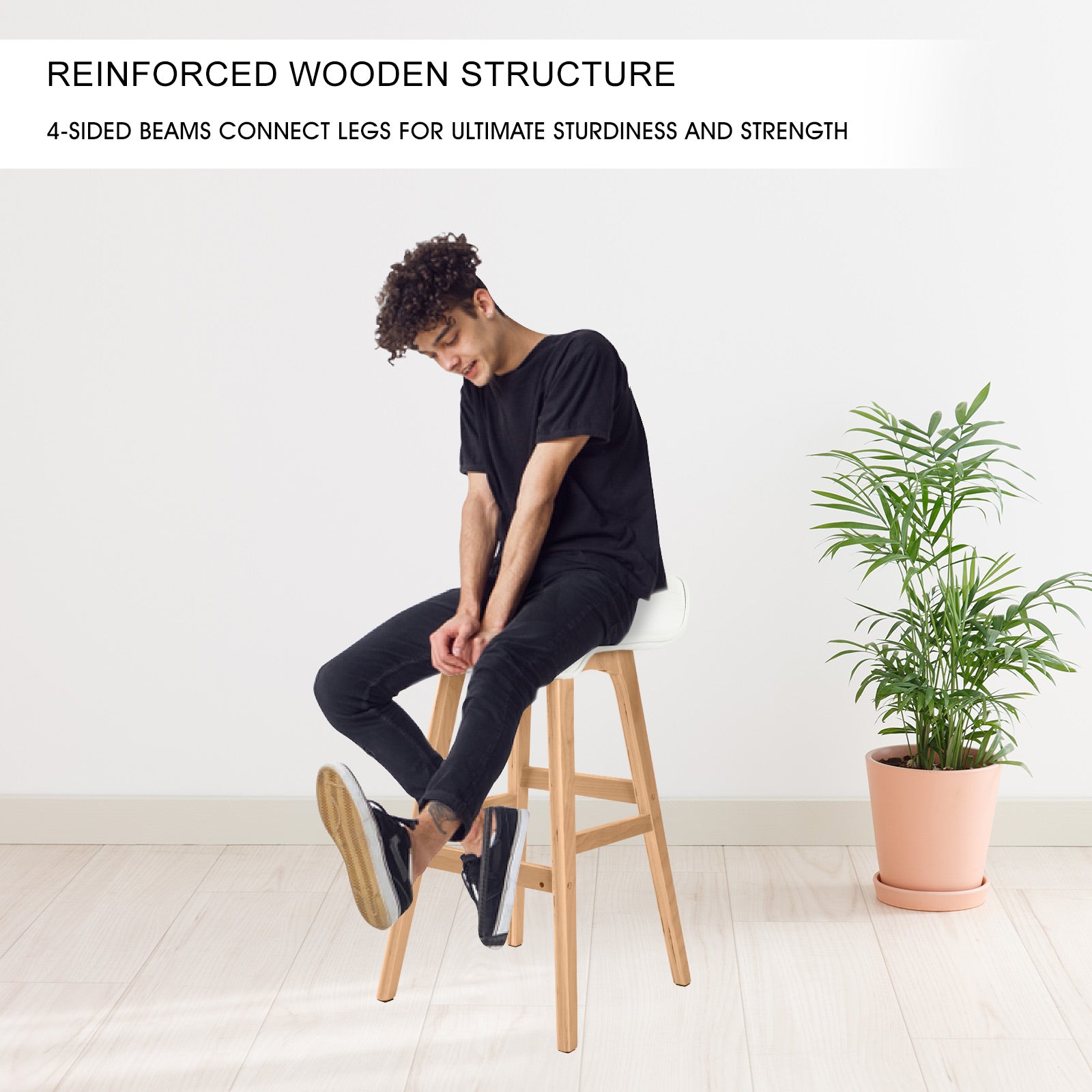 2X Wooden Bar Stool Dining Chair Leather SOPHIA 65cm WHITE-Furniture &gt; Bar Stools &amp; Chairs &gt; Table &amp; Bar Stools-PEROZ Accessories