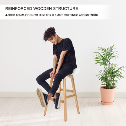 2X Wooden Bar Stool Dining Chair Leather SOPHIA 65cm WHITE-Furniture &gt; Bar Stools &amp; Chairs &gt; Table &amp; Bar Stools-PEROZ Accessories