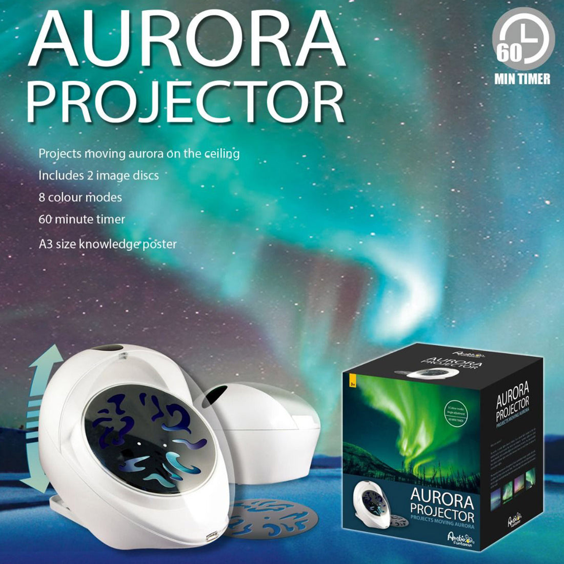 Aurora Projector Moving Night Light 8 Colour Mode - Kids Learning Toy-Baby &amp; Kids &gt; Baby &amp; Kid&