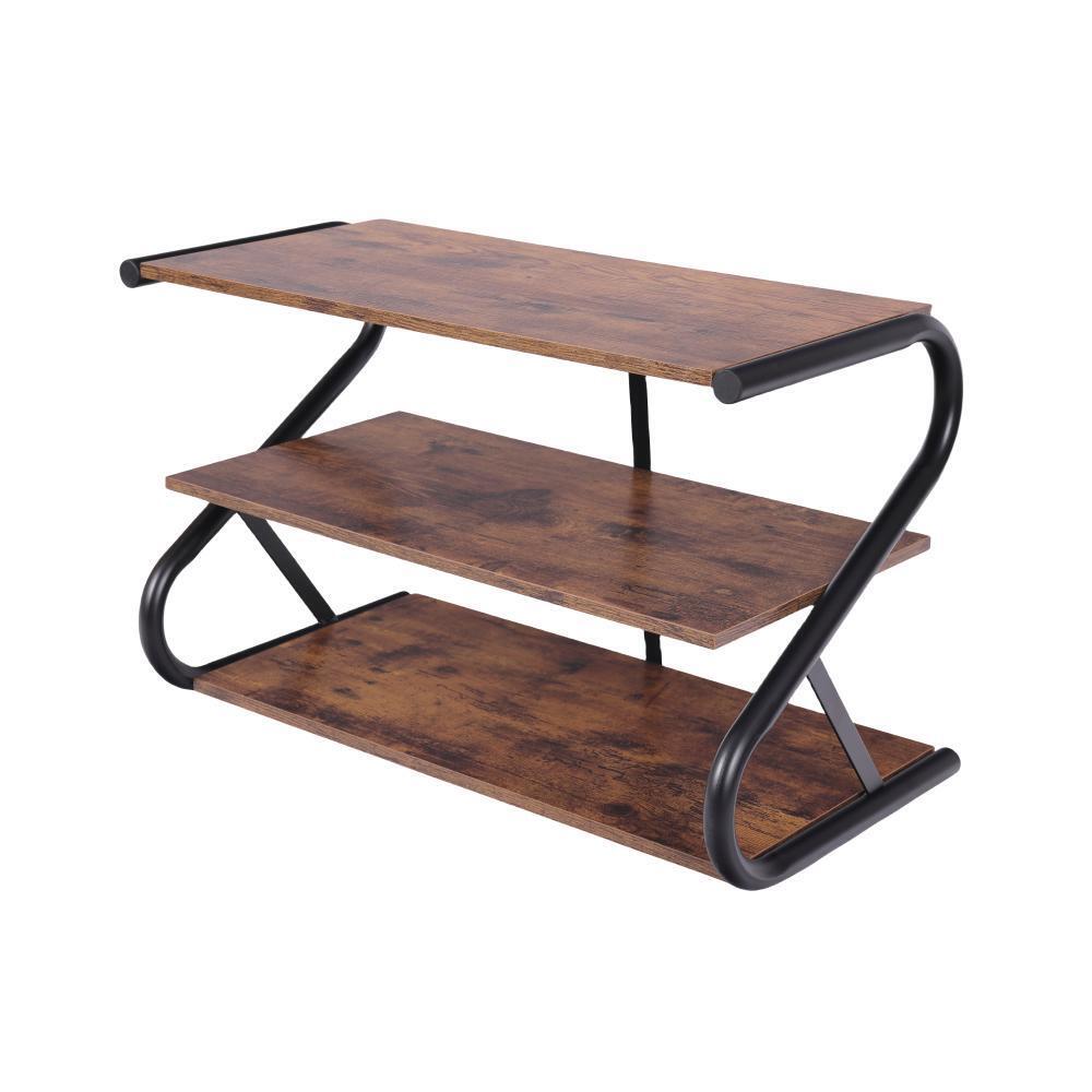 Matte Black Frame Rustic Wood 3-Tier Medium Shoe Rack Shelf Stand Storage Organizer-Furniture &gt; Living Room &gt; Shoe Storage-PEROZ Accessories