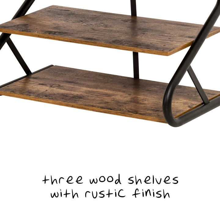 Matte Black Frame Rustic Wood 3-Tier Medium Shoe Rack Shelf Stand Storage Organizer-Furniture &gt; Living Room &gt; Shoe Storage-PEROZ Accessories