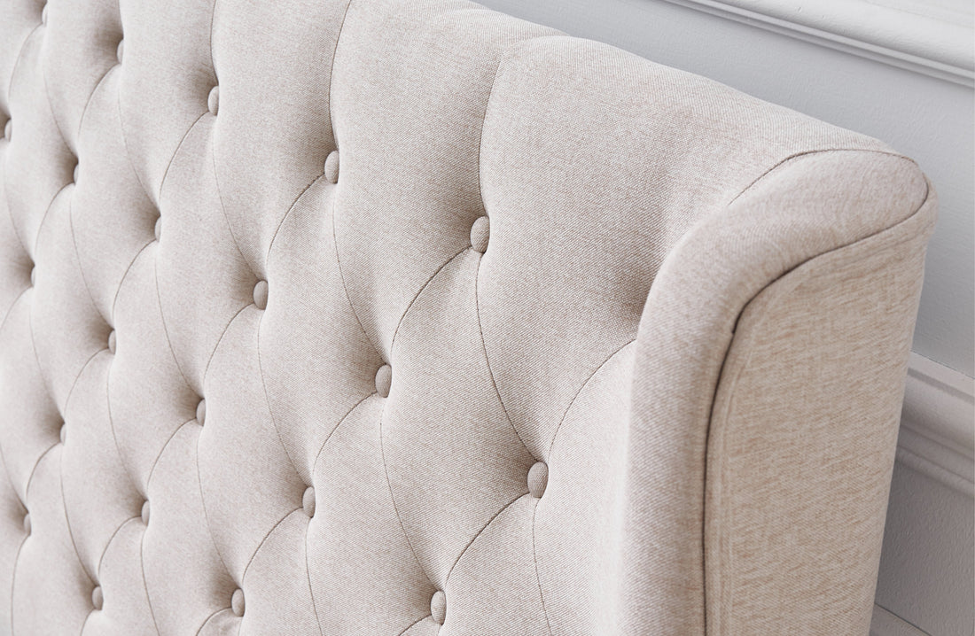 Cambridge Tan Beige Linen Tufted Bed - king-Furniture &gt; Bedroom &gt; Beds &amp; Bed Frames-PEROZ Accessories