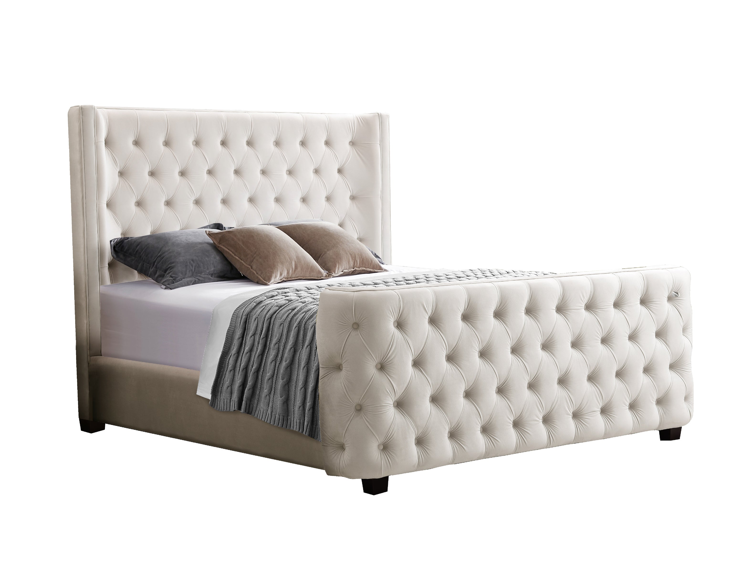 Milan Cream Velvet Tufted Headboard and End board Bed Frame - King-Furniture &gt; Bedroom &gt; Beds &amp; Bed Frames-PEROZ Accessories